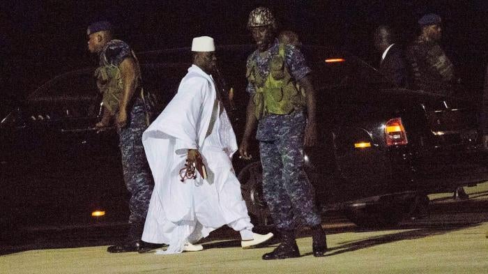 Former Gambia president Yahya Jammeh leaves for exile in January 2017