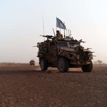 Vehicles from the United Nations Multidimensional Integrated Stabilization Mission in Mali (MINUSMA) Long Range Reconnaissance Group (LRRG) in the vicinity of Menaka, Mali, on October 25, 2021.