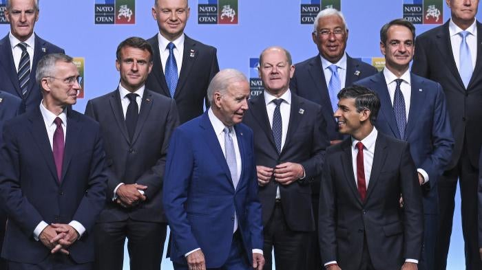 NATO leaders meet on the first day of the 2023 NATO Summit on July 11, 2023 in Vilnius, Lithuania. 