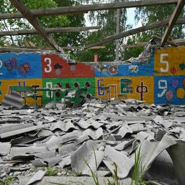 The destroyed playground of a kindergarten