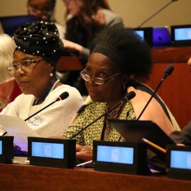 Bertha Kijo, 61, from the Good Samaritan Social Service Trust in Tanzania, addresses states at the United Nations Open-ended Working Group on Ageing, New York, April 16, 2019.