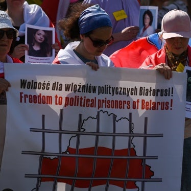 Activists gather in support of  ‘Freedom to Political Prisoners of Belarus’ on Sunday, May 21, 2023, at the Market Square in Krakow, Poland . 
