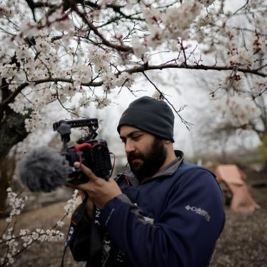 Reuters' journalist Issam Abdallah films an interview amid Russia's attack on Ukraine, in Zaporizhzhya, Ukraine, April 17, 2022.