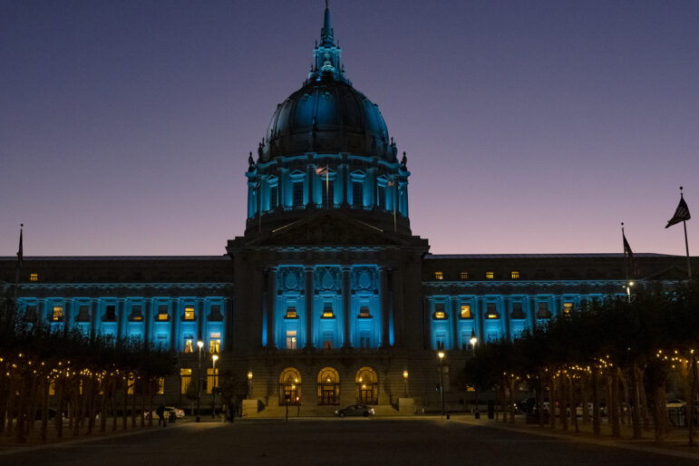 San Francisco City Hall at night.