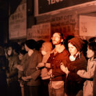 Demonstrators link arms in front of the International Hotel at Kearny and Jackson Streets in San Francisco on Aug. 4, 1977.