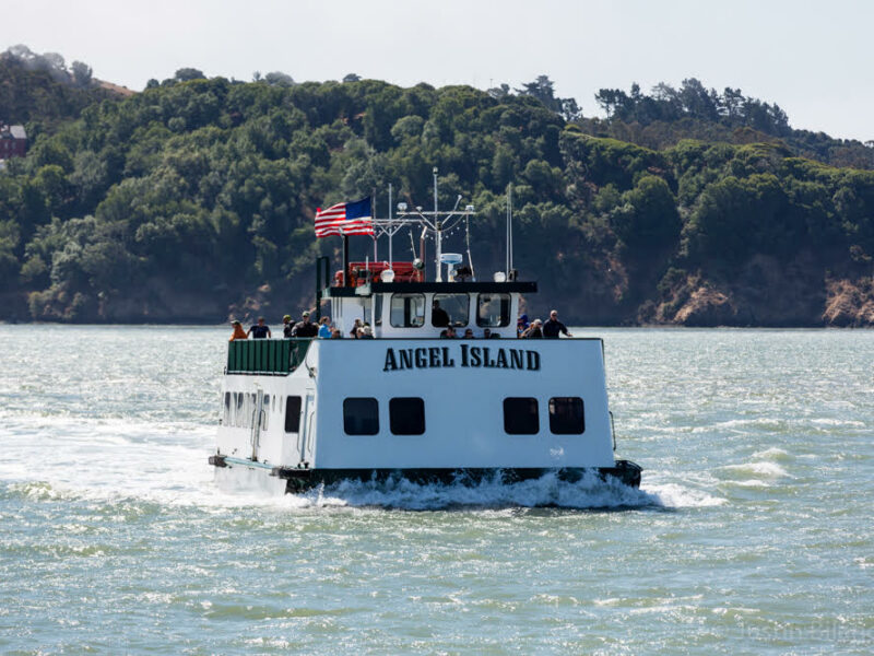 A ferry travels on the water.