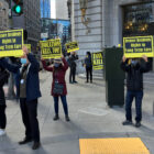 Long-term care advocates in front of the San Francisco Department of Public Health.