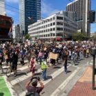 A march for racial justice and against police killings moves down Market Street at Van Ness Avenue on June 19, 2020. Brian Howey / Public Press