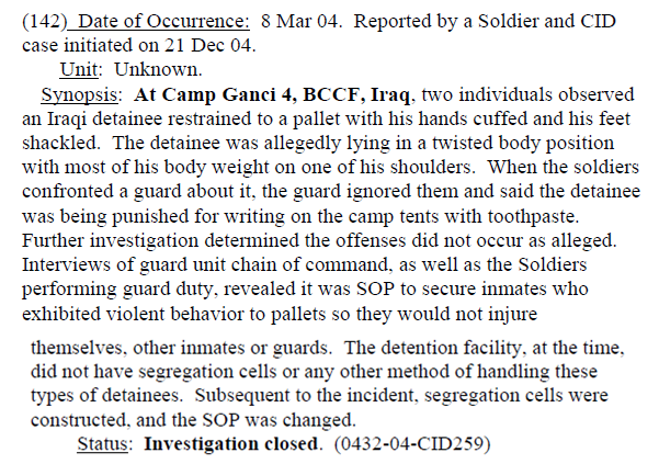 Figure 3: Case summary written by the Criminal Investigation Division of the US Army published on 13 January 2006